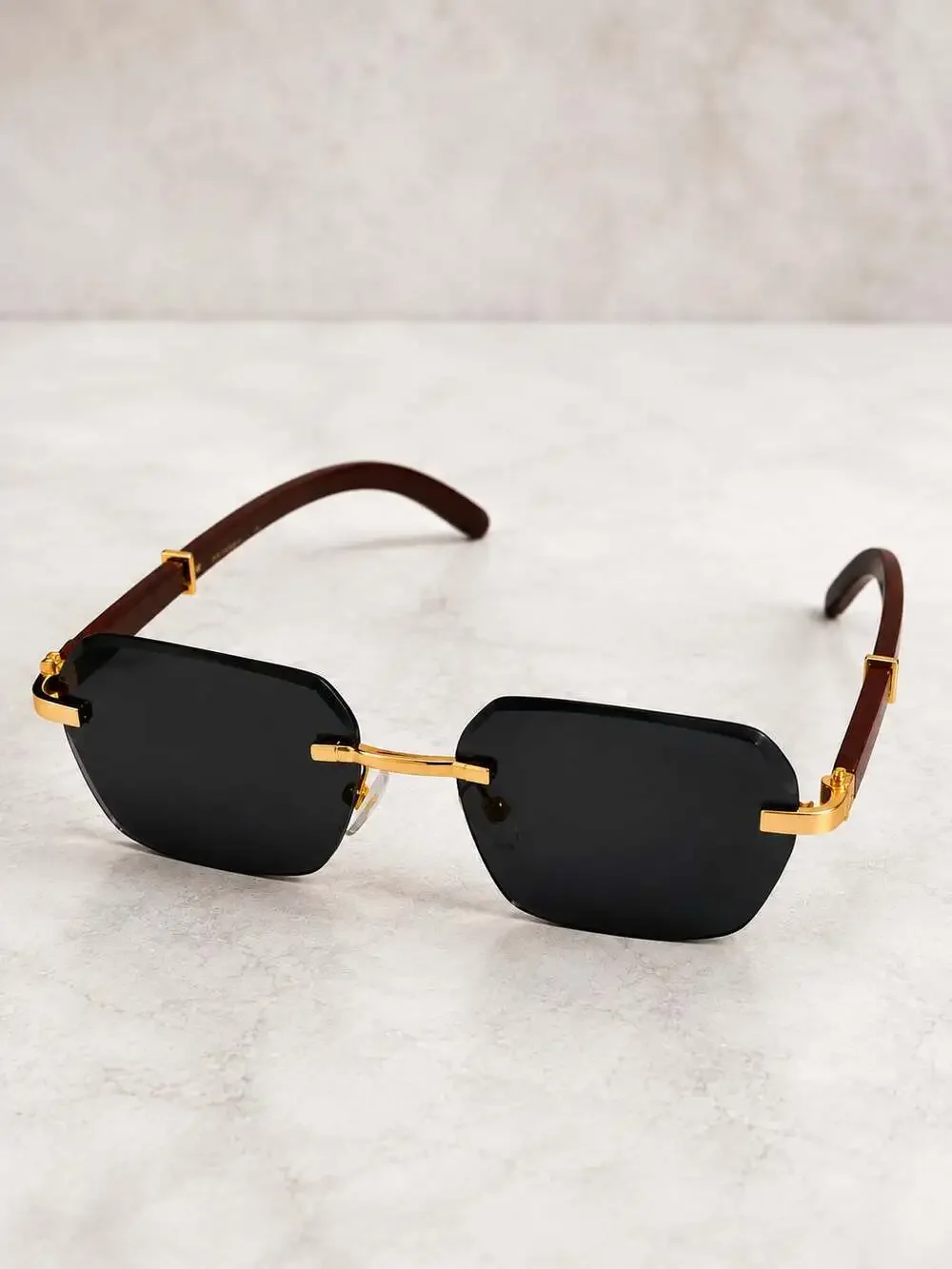 NEW Unbranded Unisex  Retro Y2K Rimless Sunglasses Gold Brown